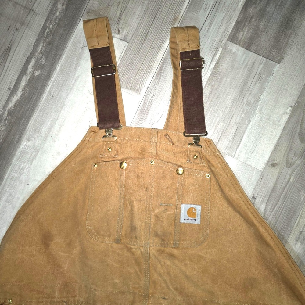Carhartt Brown Duck Bib Overalls‎ Distressed Cut Off Workwear Vintage 90s No Tag